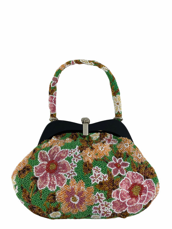 Japanese Vintage Multi Floral Beaded Handbag