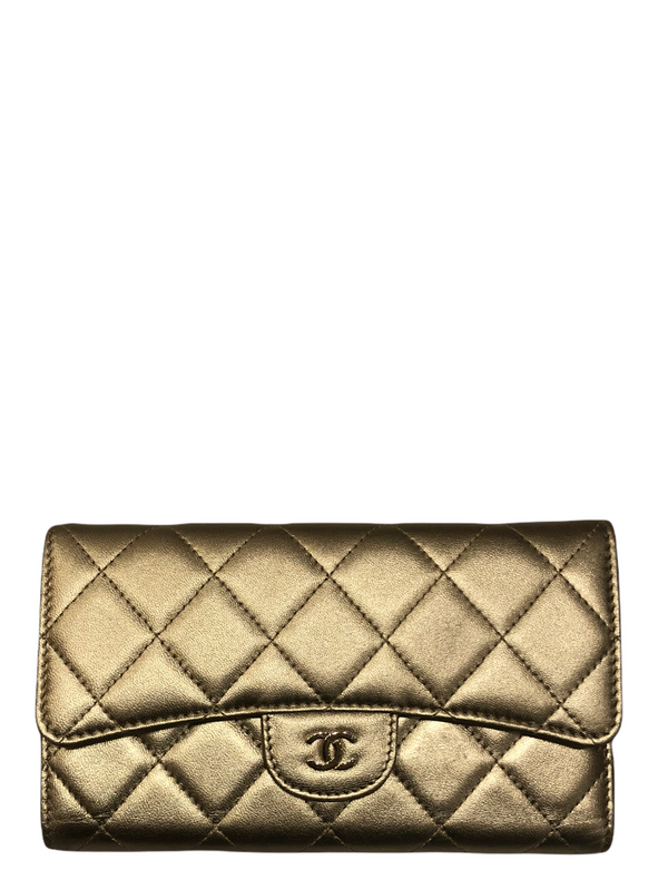 Chanel Gold Quilted Leather Wallet