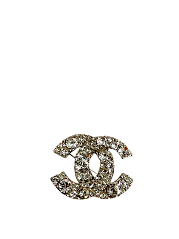 Chanel Silvertone Diamanté CC Brooch
