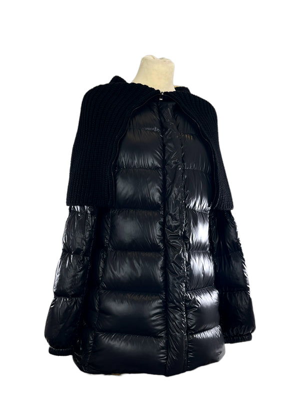Prada Black Quilted Nylon & Wool Long Coat - Medium / Size 46