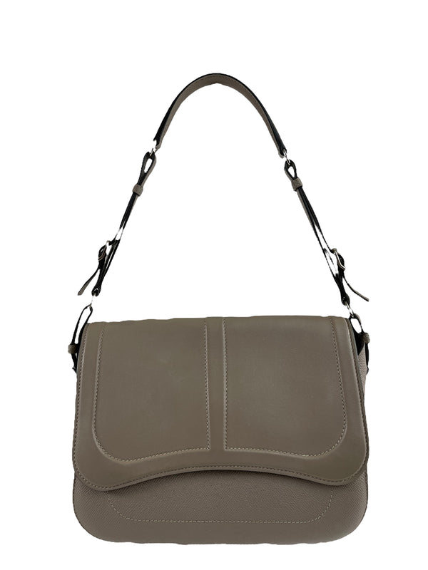 Hermès Taupe Grey Epsom & Swift Leather "Harnais" Shoulder Bag