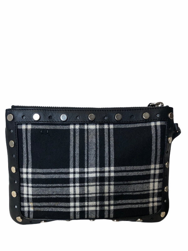 Karl Lagerfeld Checkered Fabric & Black Leather Clutch