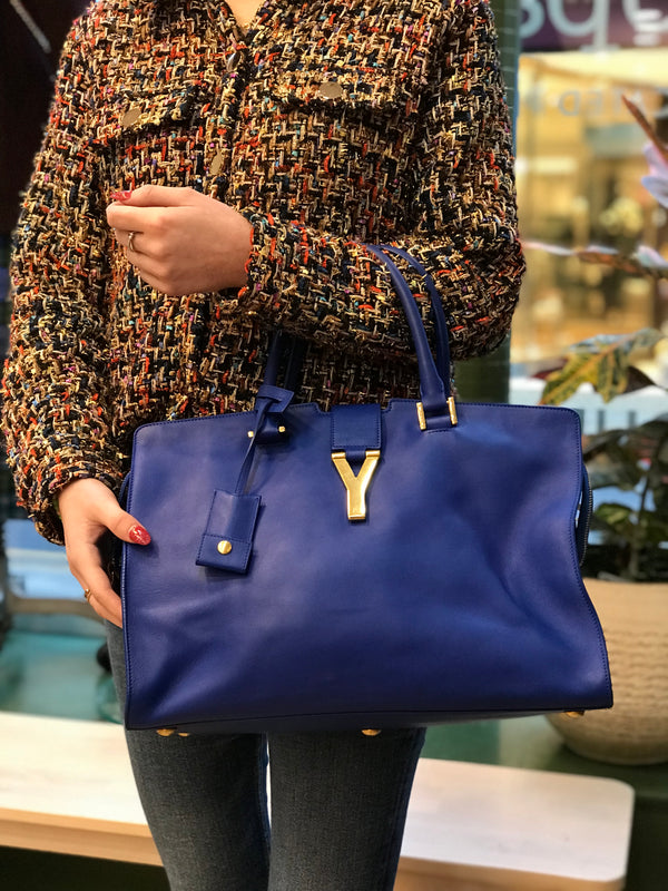 Saint Laurent Blue Leather 'Classic Y' Tote Bag