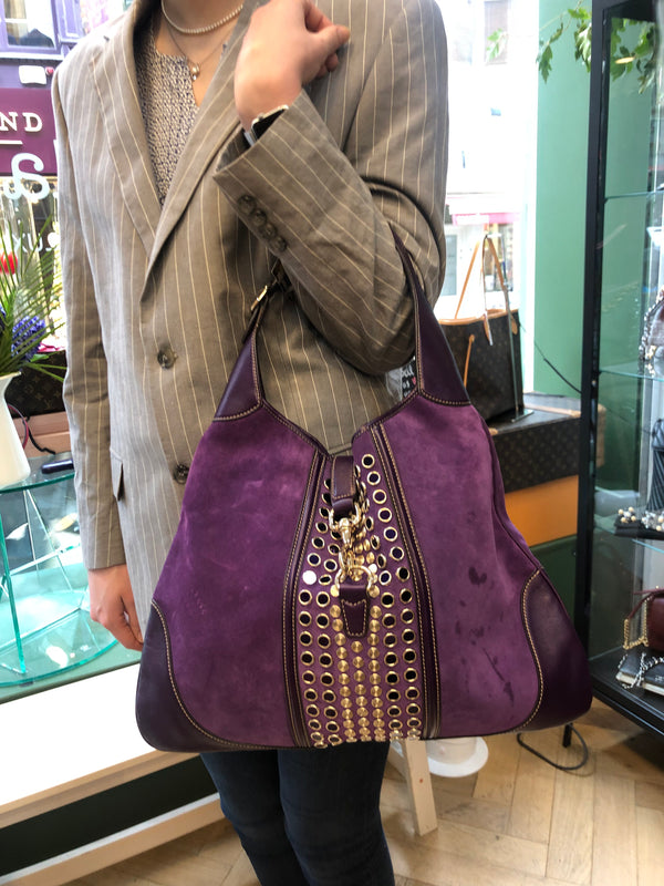 Gucci Vintage Purple Suede/Leather Studded Jackie Hobo