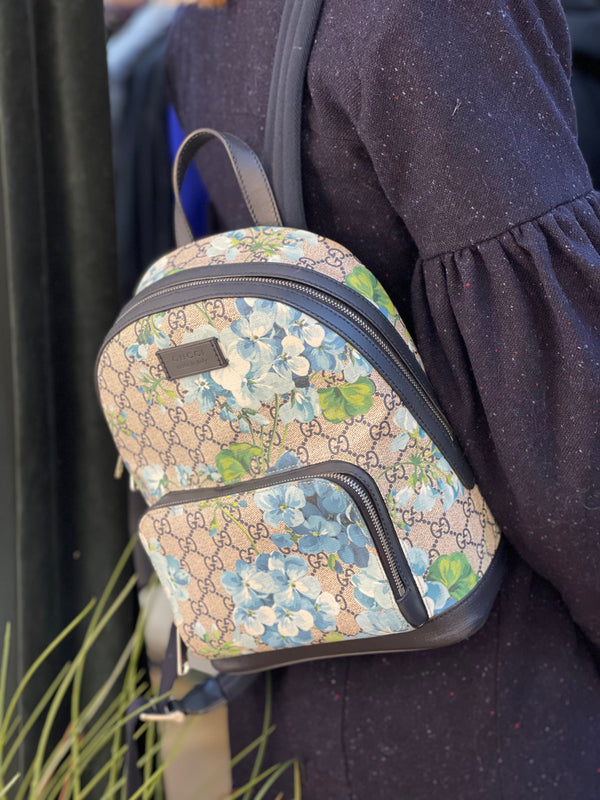Gucci Monogram Canvas Blue Blooms Print Backpack