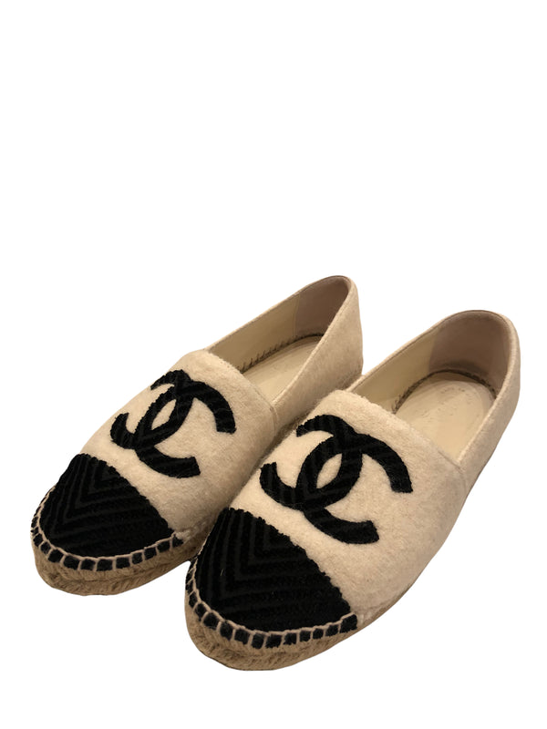Chanel Black and White Wool Espadrilles - UK 4