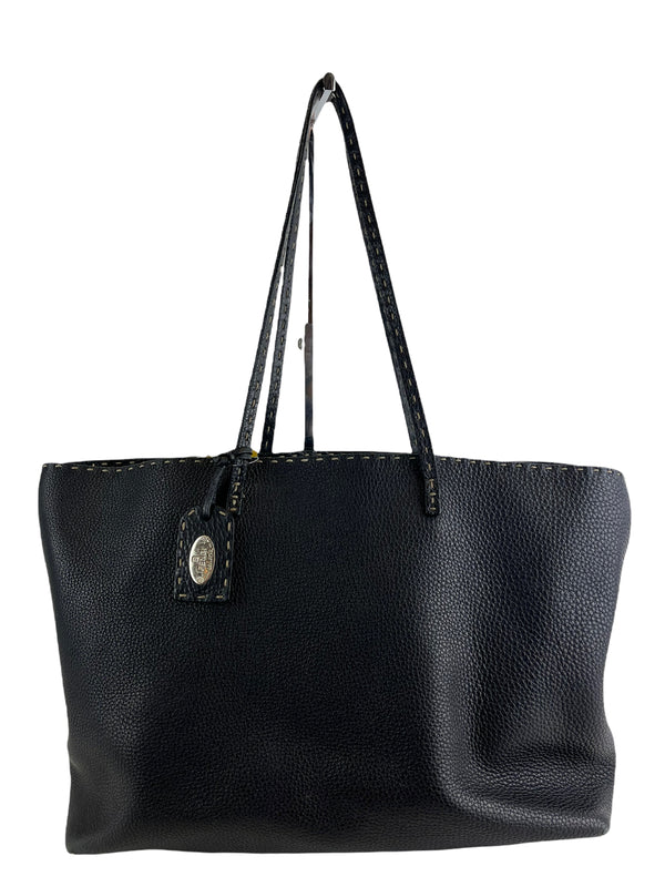 Fendi Black Leather Tote with Contrast Stitch