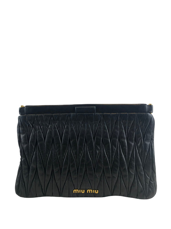 MiuMiu Black Ruched Leather Clutch