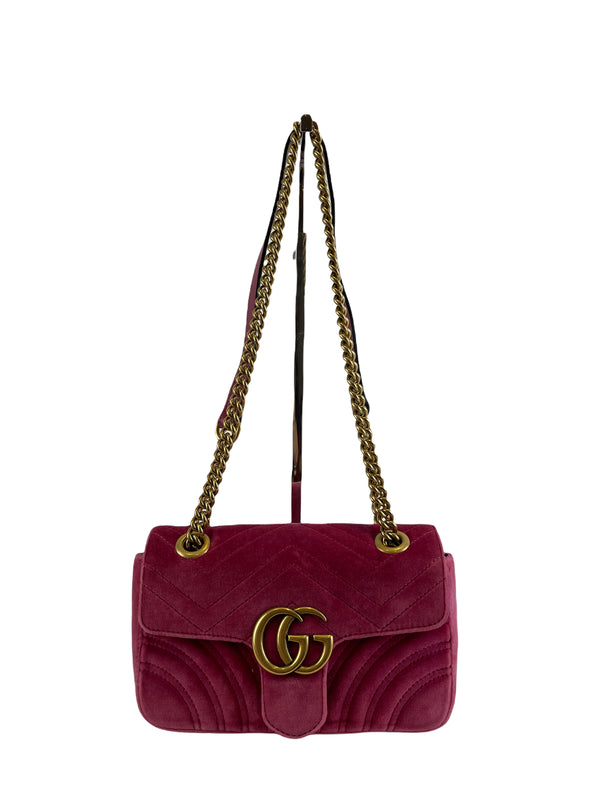 Gucci Pink Matelasse Velvet “GG Marmont” Flag Bag