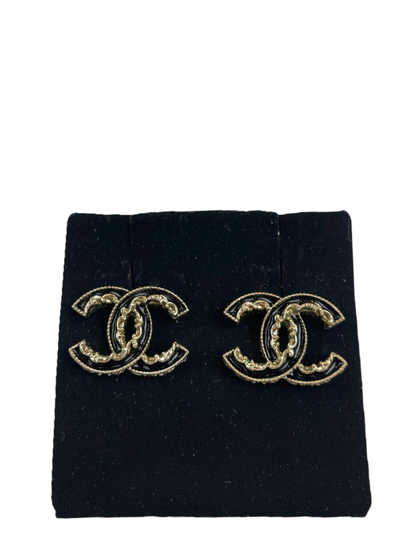 Chanel Black & Gold CC Earrings