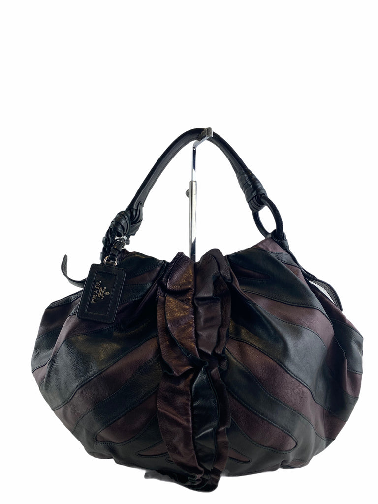 Prada Black and Purple Vitellino Mordo “Waves Ruffle