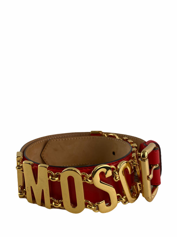 Moschino Red Leather Belt - 29” waist