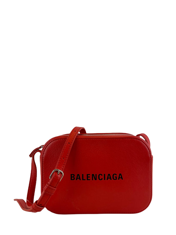 Balenciaga Red Leather “Everyday Camera Bag” Crossbody