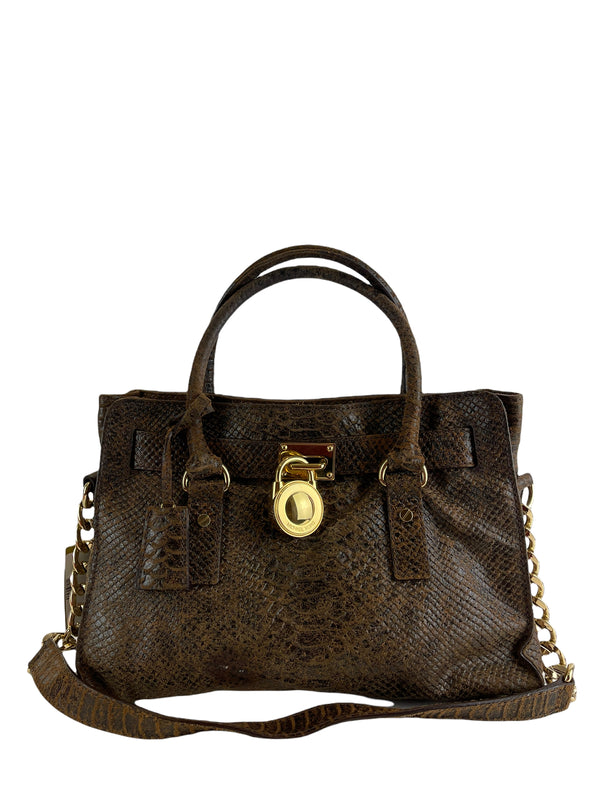 Michael Kors Brown Faux Snakeskin Leather Handbag w/ Shoulder Strap