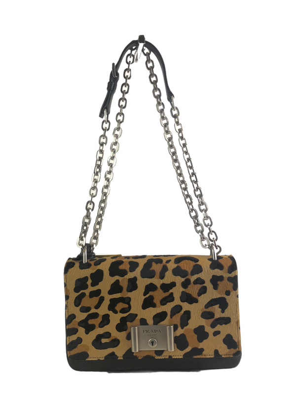 Prada Leopard Print Leather Chain Bag