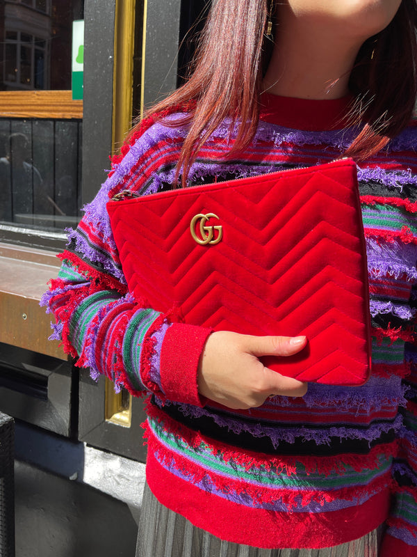 Gucci Red Velvet Marmont Clutch