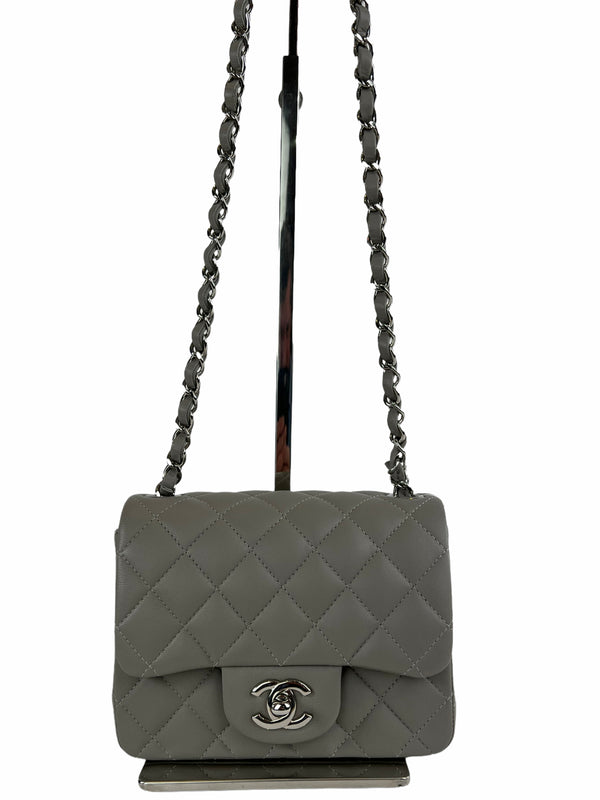 Chanel Dove Grey Lambskin Leather Square Classic Single Flap