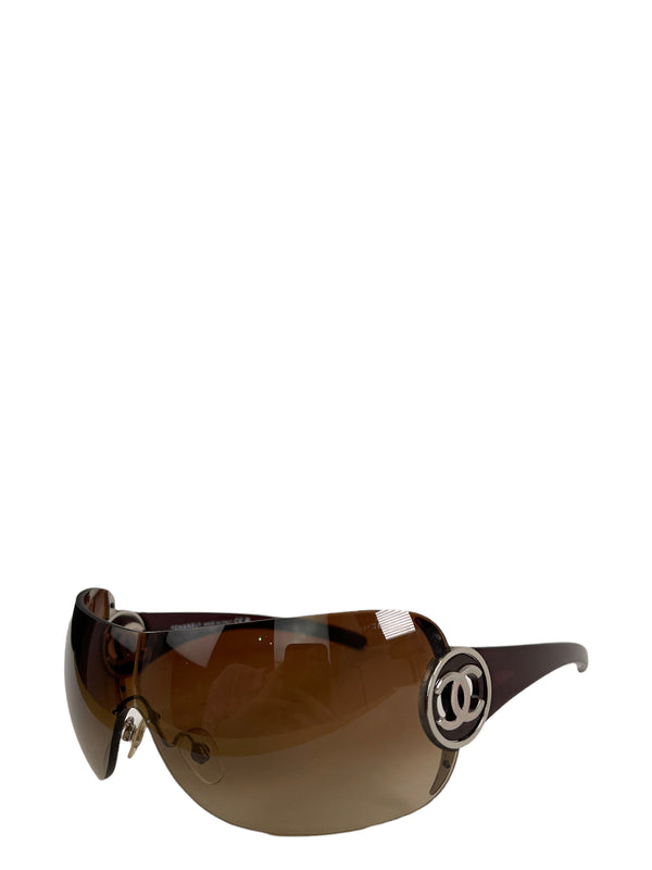Chanel Brown Tinted CC Wraparound Sunglasses