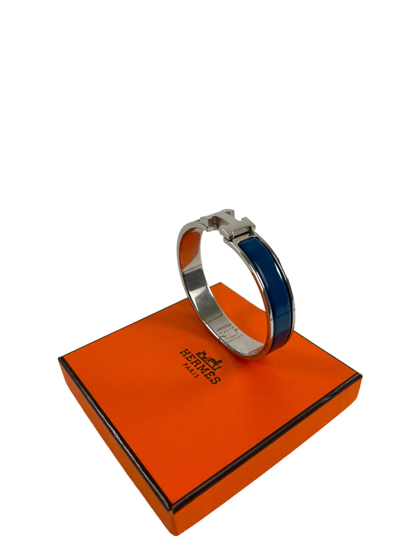 Hermès Blue Enamel Palladium Plated "H" Bracelet