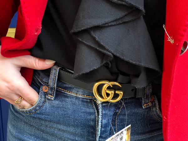 Gucci Black Leather GG Belt