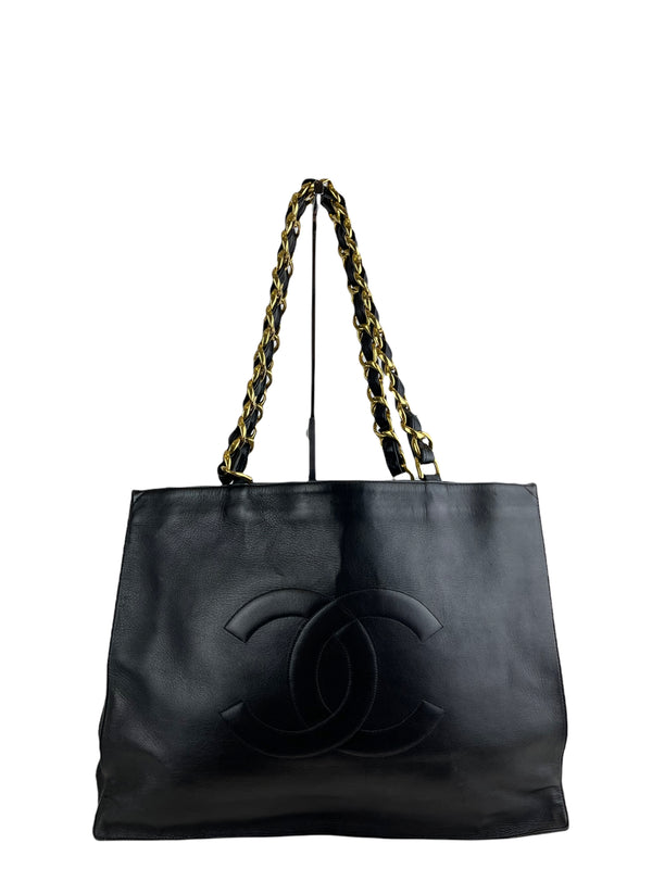 Chanel Black Calfskin Leather Large Chain Tote