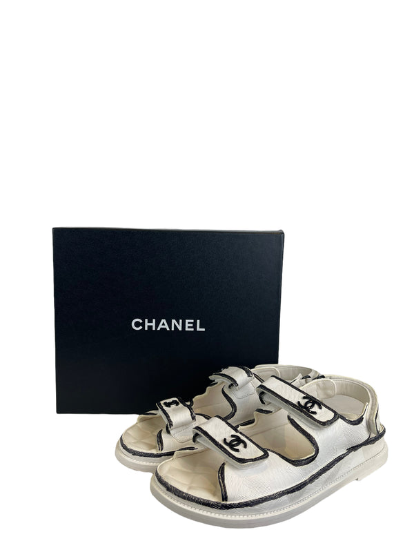 Chanel White Printed Calfskin Sandals - UK 5.5