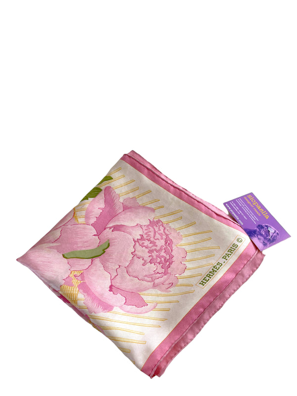 Hermes Pink Floral Print 100% Silk Scarf