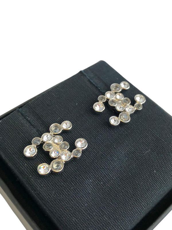 Chanel Silvertone Crystal CC Earrings