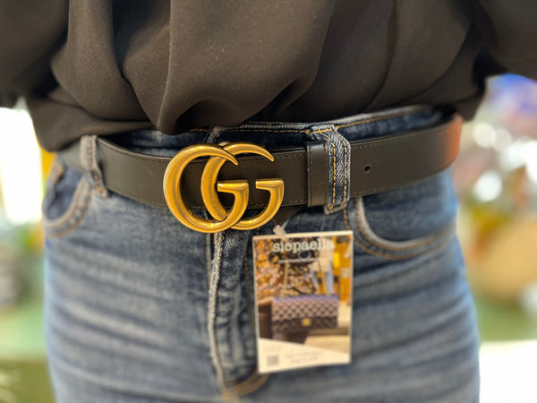 Gucci Black Leather GG Belt - 36" Waist