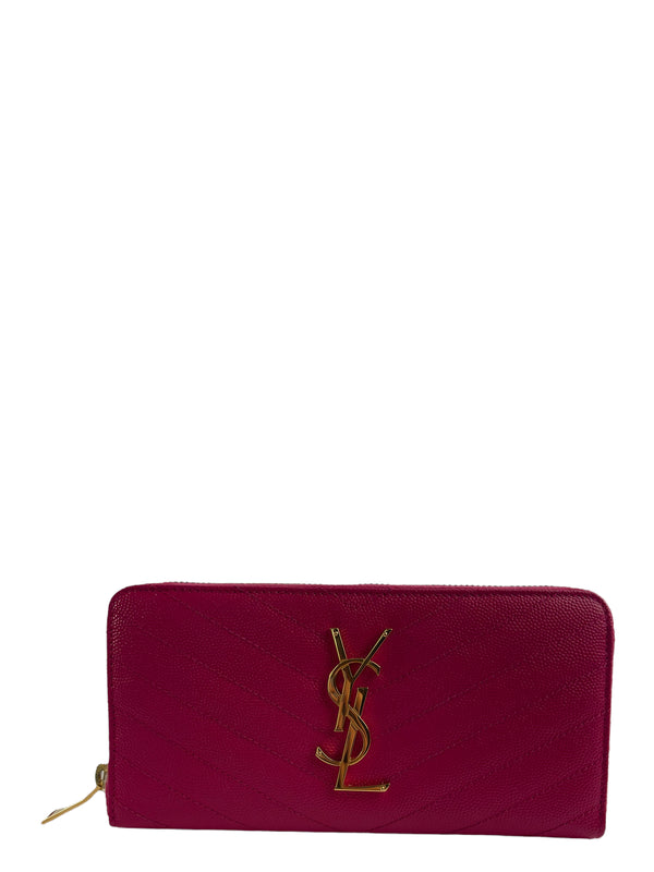 Saint Laurent Pink Chevron Leather Logo Wallet