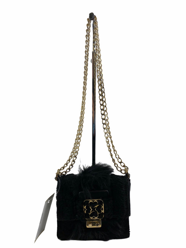 LK Bennettt Black Faux Fur Adjustable Strap Handbag
