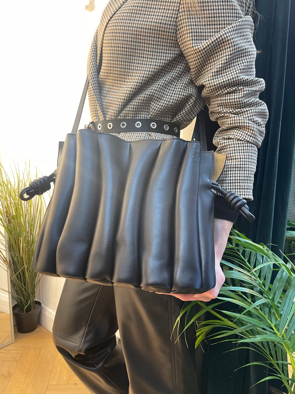 Loewe Black Leather 'Flamenco Ondas' Crossbody Bag