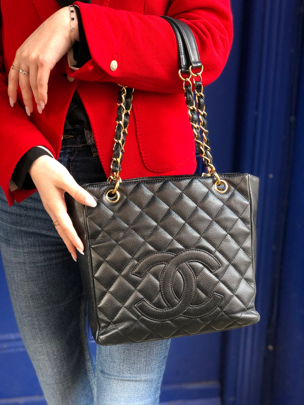 Chanel Black Caviar Leather 'Petite Shopping' Tote