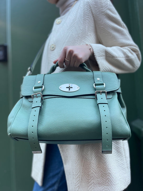 Mulberry Sage Green Grained Leather ‘Alexa’ Satchel
