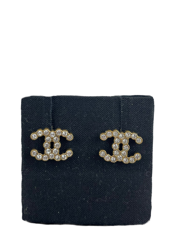 Chanel Goldtone CC Diamonte Earrings