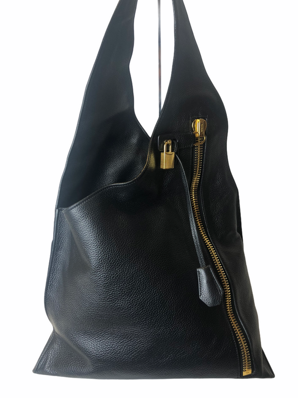 Tom Ford Black Grained Leather "Alix Zip" Hobo - As seen on Instagram