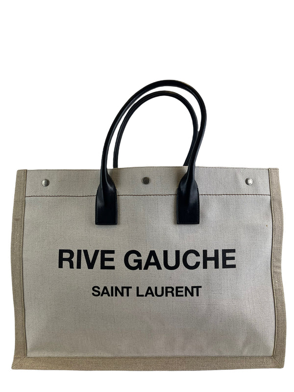 Saint Laurent Cream Canvas "Rive Gauche" Large Shopper Tote