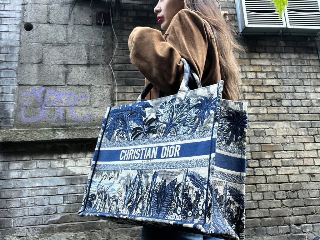 Christian Dior Navy Embroidered Canvas Book Tote – Siopaella
