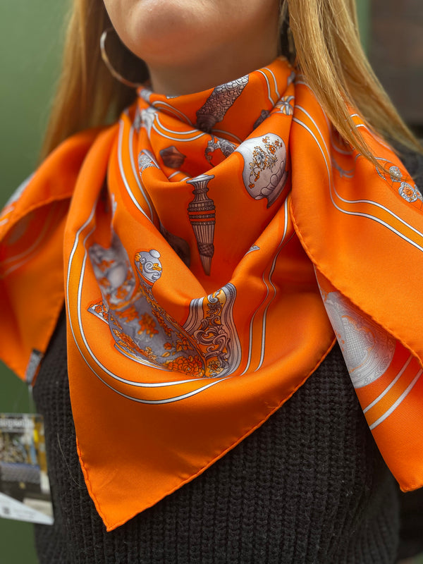 Hermès Orange Printed Silk Scarf
