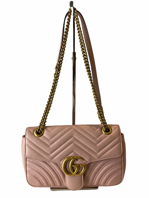 Gucci Dusty Pink Chevron Matelassé Leather GG Marmont - As seen on instagram 10/03/21