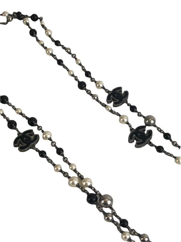 Chanel Black and White ‘CC’ Faux Pearl Double Strand Necklace