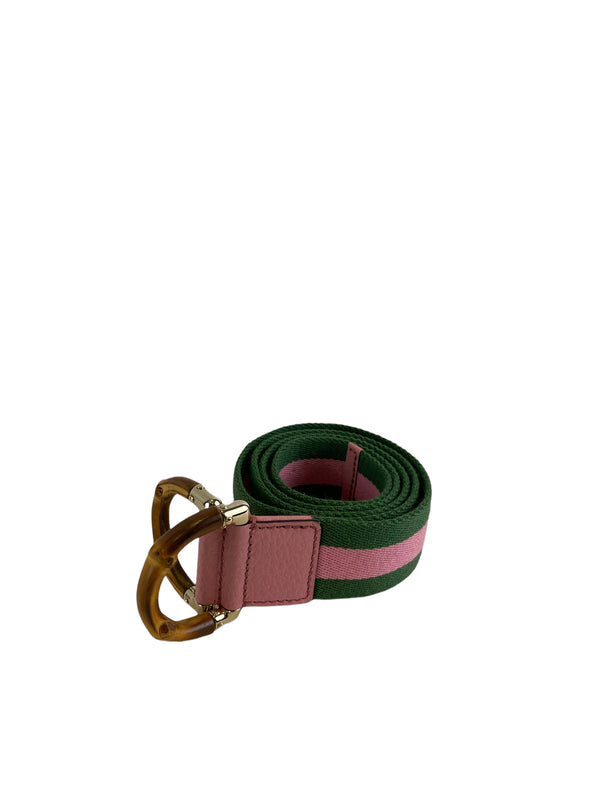 Gucci Pink & Green Canvas Belt with Bamboo Buckle