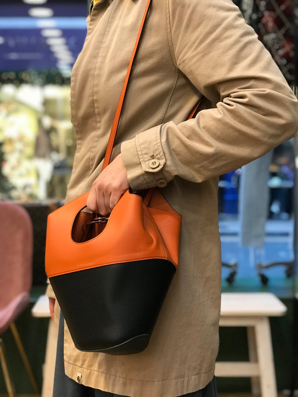 Danse Lente Orange & Black Leather Structured Bucket Bag