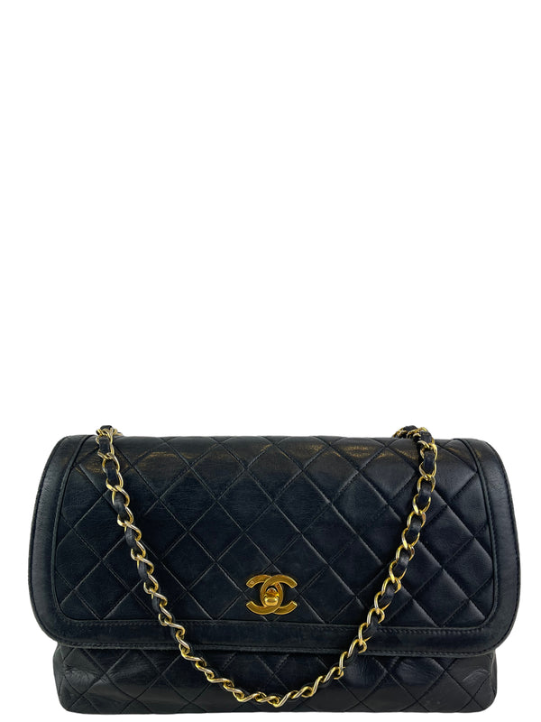 Chanel Vintage Black Quilted Lambskin Leather Single Flap