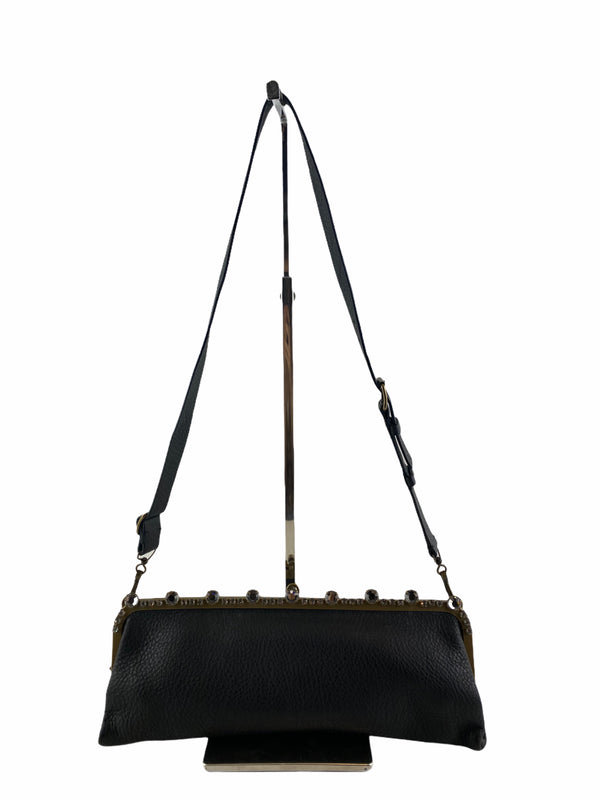 MiuMiu Black Leather Diamanté Clutch W/ Adjustable Strap Bag