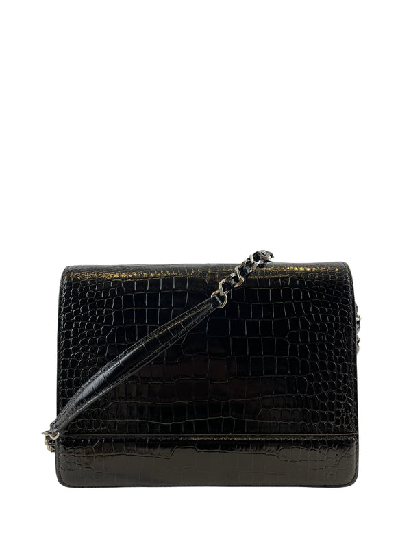 Louise Kennedy "The Louise" Black Croc-embossed Calf leather Crossbody