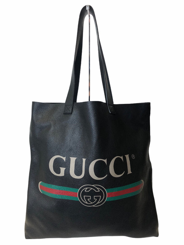 Gucci Black Logo Front Leather Tote Bag