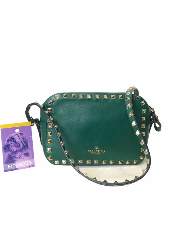 Valentino Forrest Green Leather & Rockstud Crossbody with Goldtone Hardware- As Seen on Instagram 9/12/20