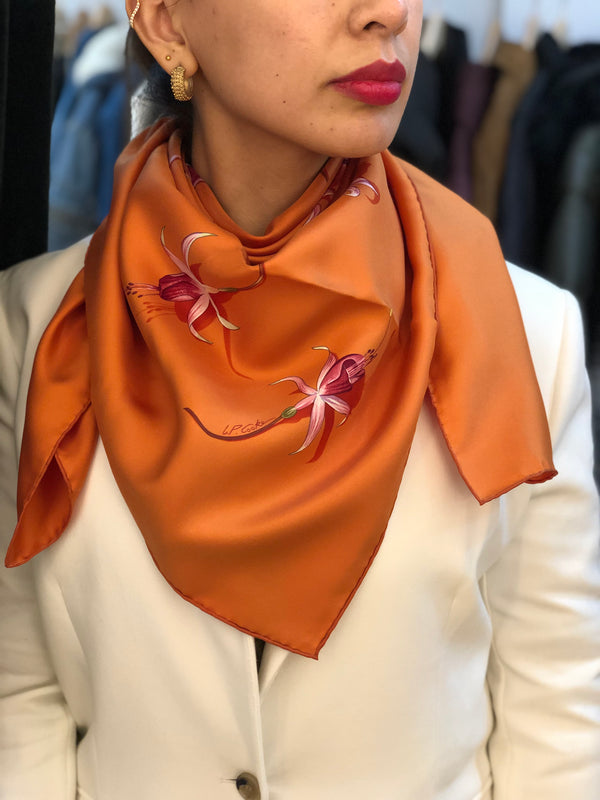 Hermes Orange 100% Silk Scarf