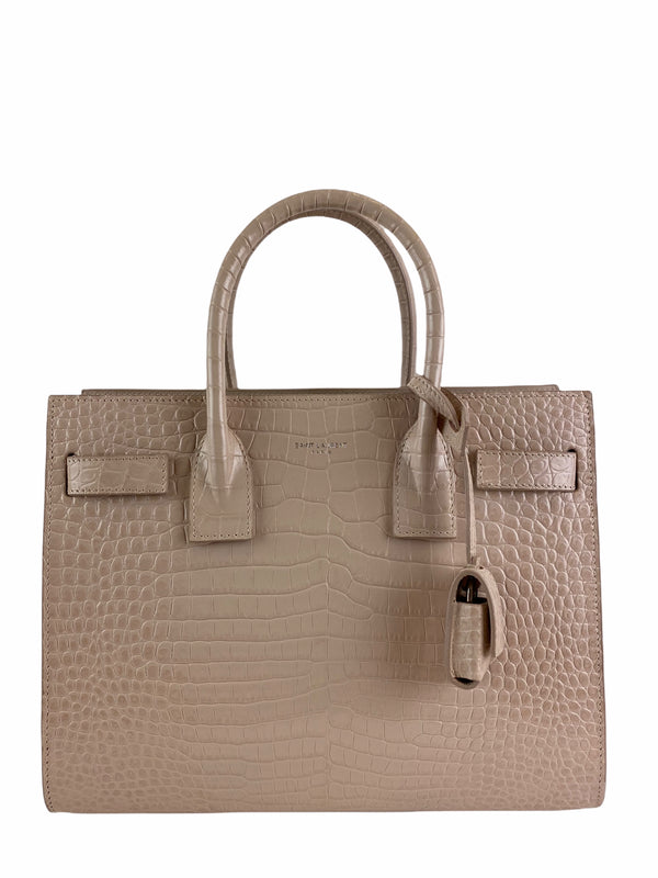 Saint Laurent Small Pale Pink Croc Effect Leather ’Sac de Jour’ Bag